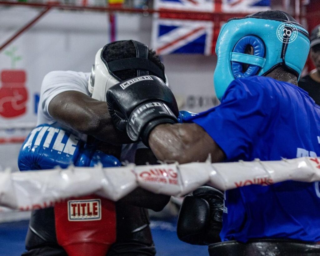 Theophilus Allotey in sparring action during training camp